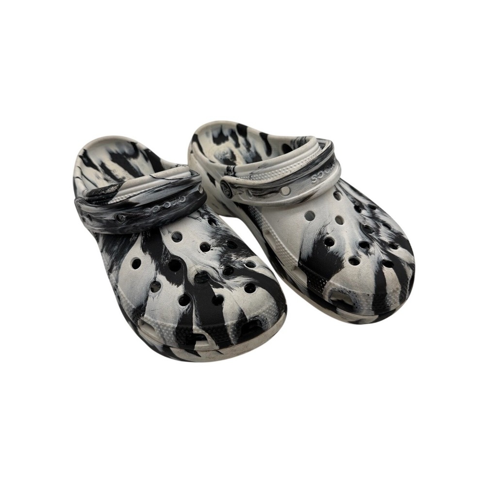 Crocs Classic Platform Marbled Black White Clogs Slip On Mule W 6